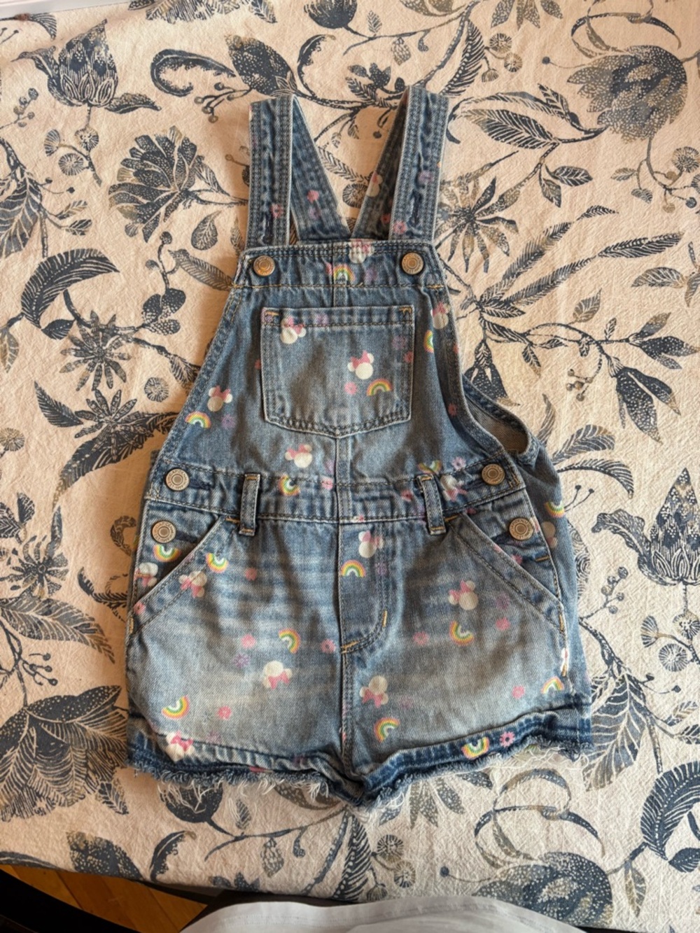 GAP Denim Short Overalls with Minnie Rainbow & Floral Accents